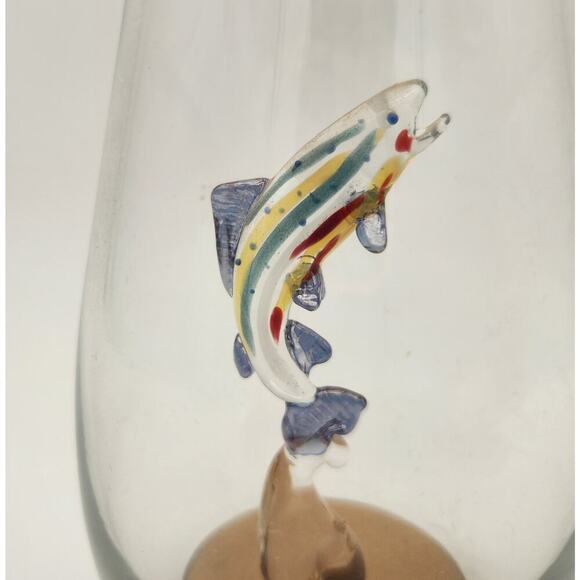 Unique Clear Glass Vase With Multi-Colored Glass Fish Suspended Inside Art Gift - Picture 3 of 13